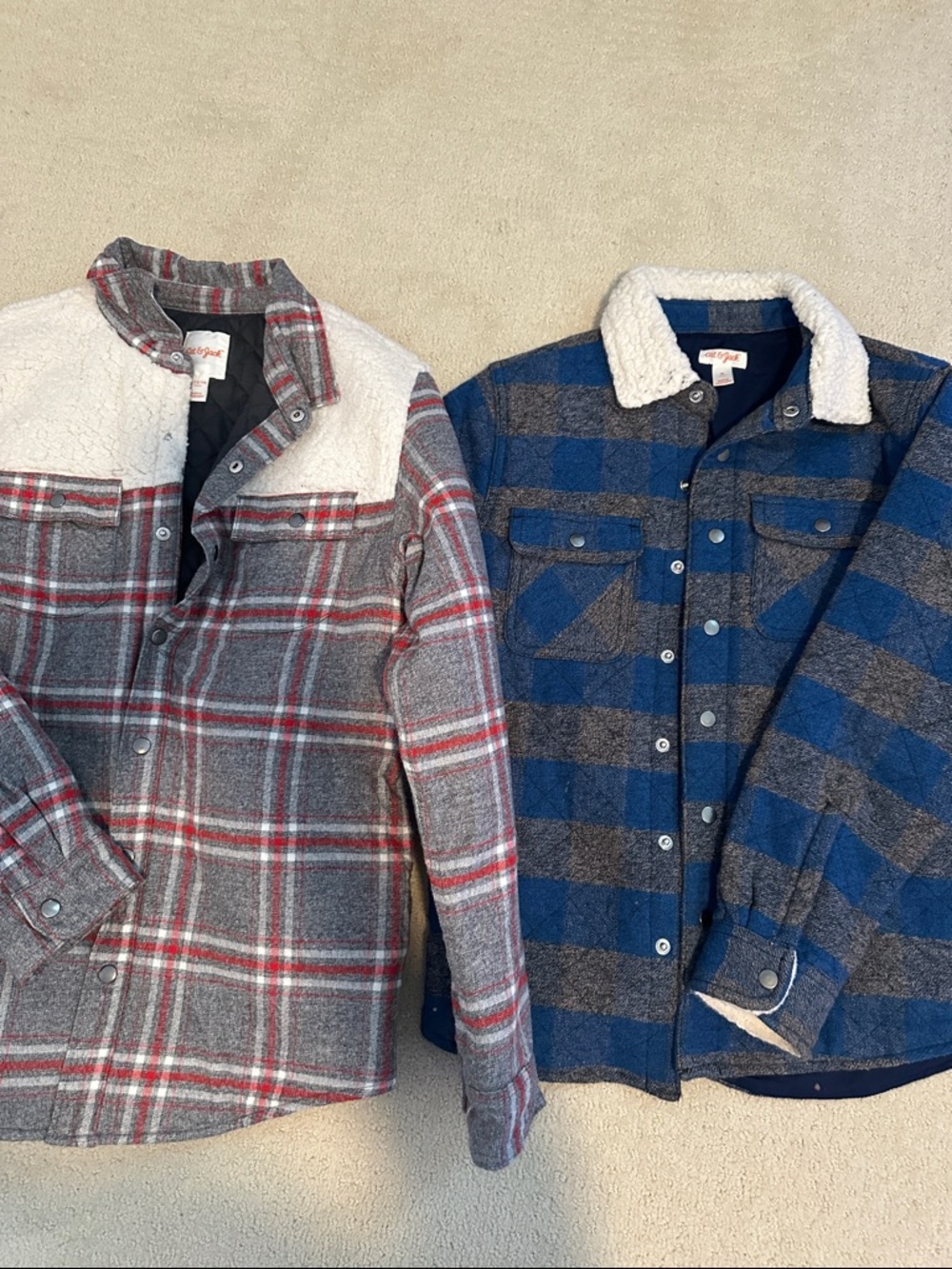 Cat & Jack Black Quilted Jacket with Red Plaid Trim Youth Large and Medium
